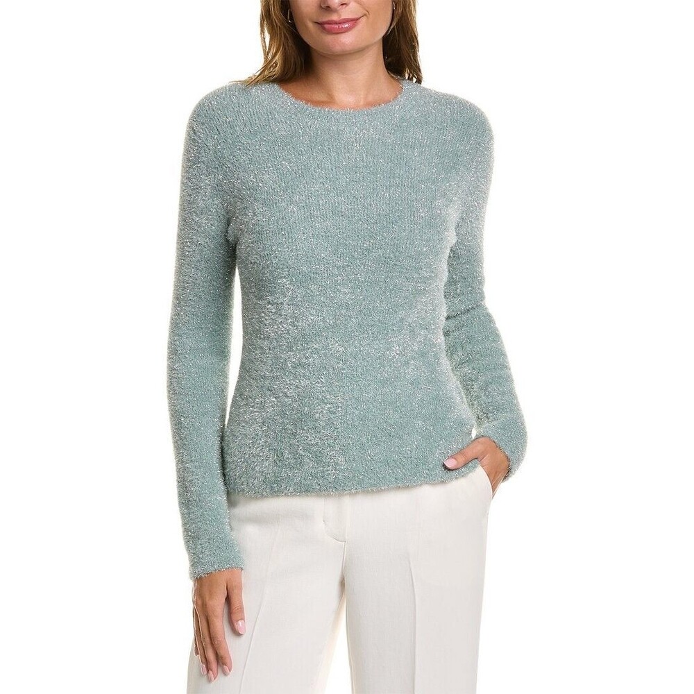 Vince Sweater Womens XS Green Metallic Eyelash Knit Crewneck Pullover Top
